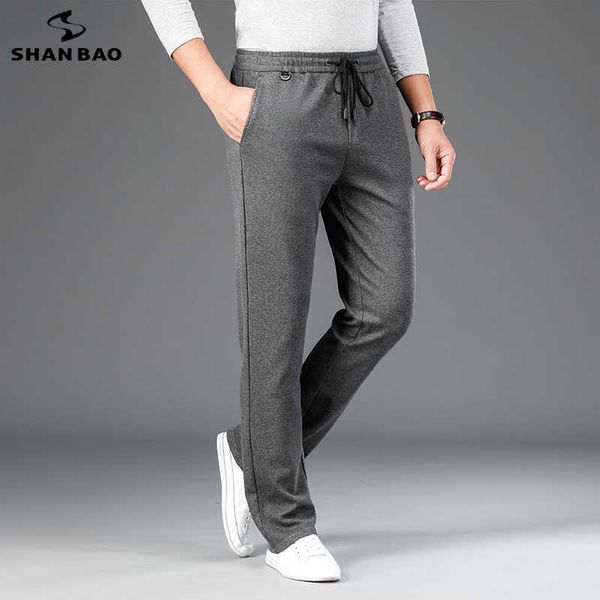 

shan bao straight loose casual pants 2021 spring and autumn elastic waist drawstring elastic men's casual trousers p0811, Black