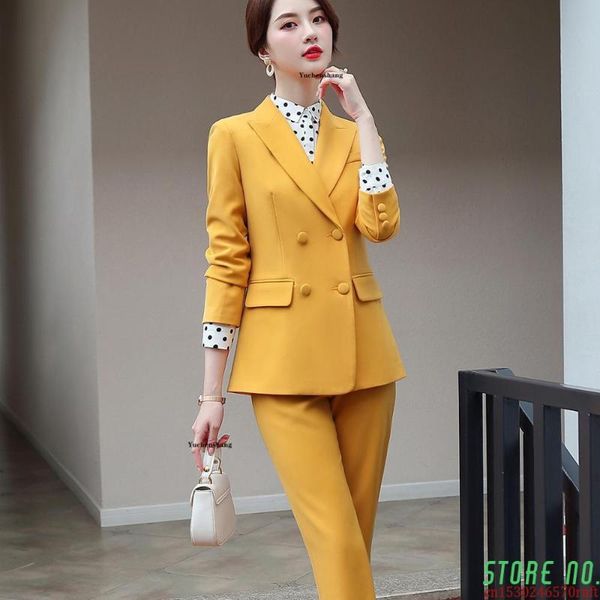

women's two piece pants women office lady pant suits of ol blazer jackets with ankle length trouser red pieces set, White