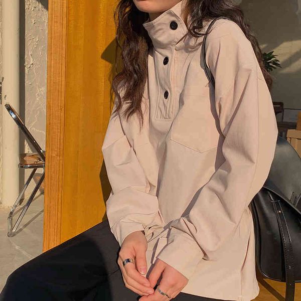 

chic girls sweet stand streetwear student casual prom pullovers loose femme women ol korean blouses 210421, White