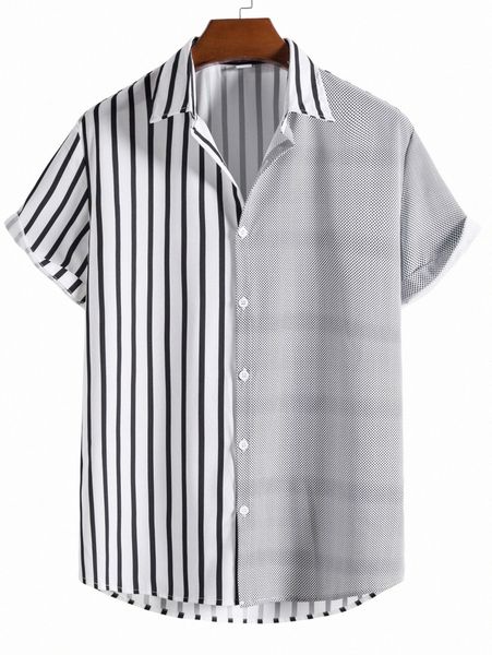 

romwe guys striped & plaid shirt q3kt#, White;black