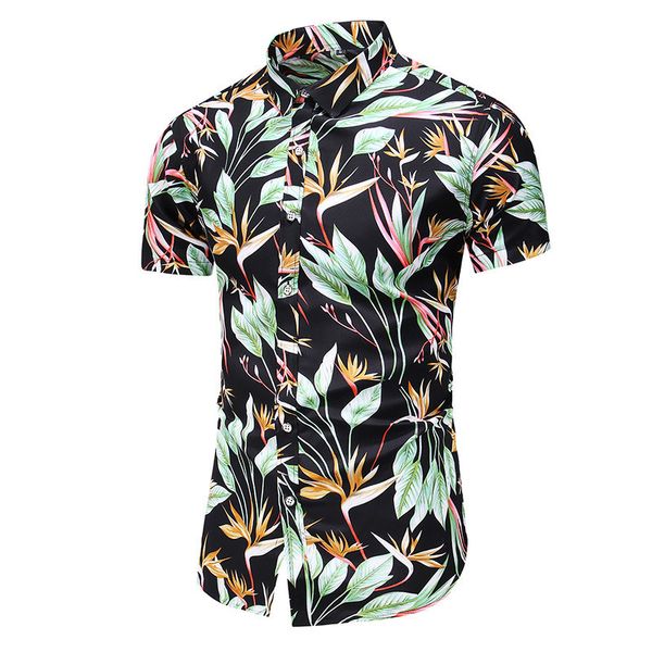

men's shirts 2021 ummer tropical leaf print large hort leeve fahion, White;black