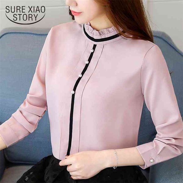 

spring fashion women clothing long sleeved blouses beading solid shirts office lady elegant female d425 30 210506, White