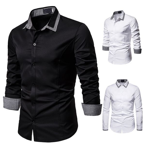 

men's shirts autumn britih neline plaid deign lapel long leeve, White;black
