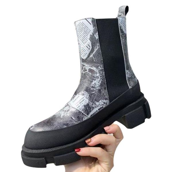 

boots lxqzym retro thick-soled ankle cow leather round toe short shoes casual style slip on brand design 35-40, Black