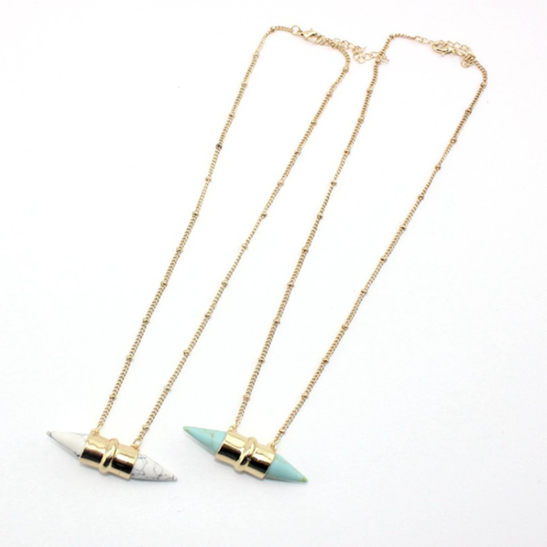 

pendant necklaces light yellow gold color 2 cone shape green turquosies link chain necklace white howlite stone jewelry, Silver