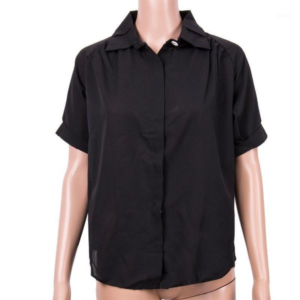 

casual women blouse summer loose short sleeve cotton shirt ladies tee turn-down collar  women's blouses & shirts, White