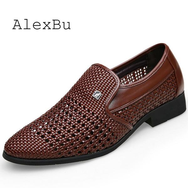 

dress shoes alexbu man leather hollow out breathable men wedding shoe trend casual oxford slip on spring summer, Black