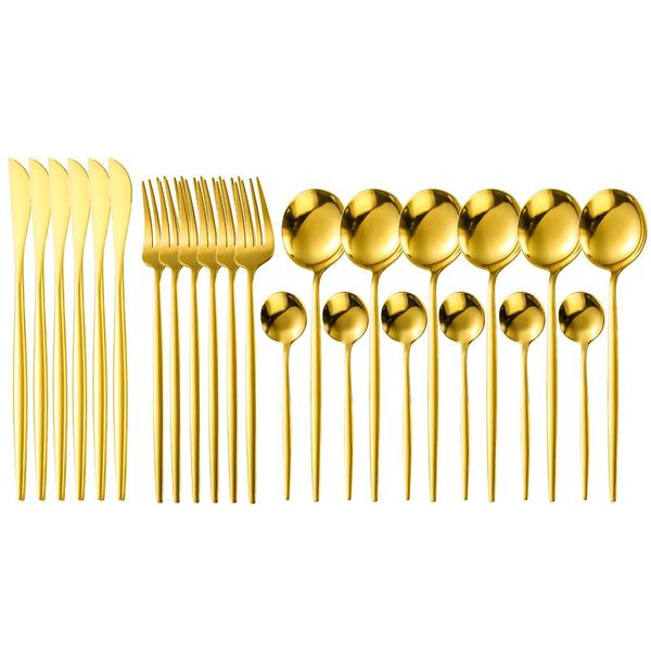 

dinnerware sets 24pcs set 304 stainless steel black gold cutlery spoon fork knife western cutleri silverware tableware supplies