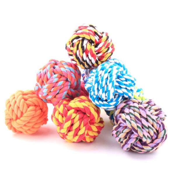 

cotton rope woven pet chewing ball interaction dog chew toys washable durable tug of war toy for teething clean cat