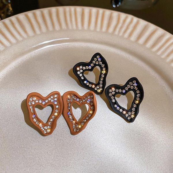 

stud vintage elegant geometric irregular heart shape earrings for women girl s925 needle zircon jewelry party, Golden;silver