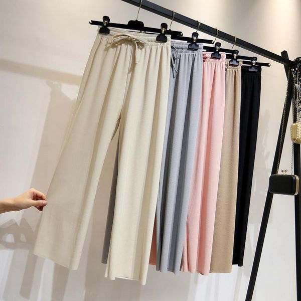 

women's pants & capris solid knitted wide leg women summer 2021 casual all match female clothing quality, Black;white