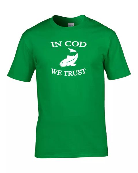 

in cod we trust- angler, fisherman, fish fan men's t-shirt, White;black