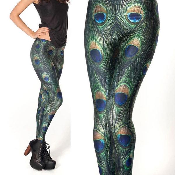 

lovely peacock feathers womens legging slimming pants legins, Black