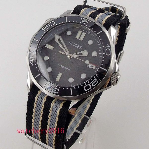 

41mm bliger black ceramic bead sapphire glass date nh35 automatic mens watch, Slivery;brown
