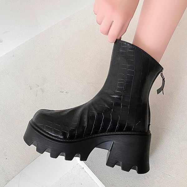 

boots ins women ankle 2021 fashion platform high heels for autumn winter casual comfort chunky party shoes, Black
