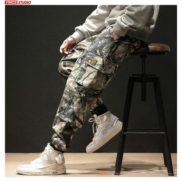 

men's pants drop baggy camouflage harem autumn men streetwear causal pocket mens japanese patchwork bomber male, Black