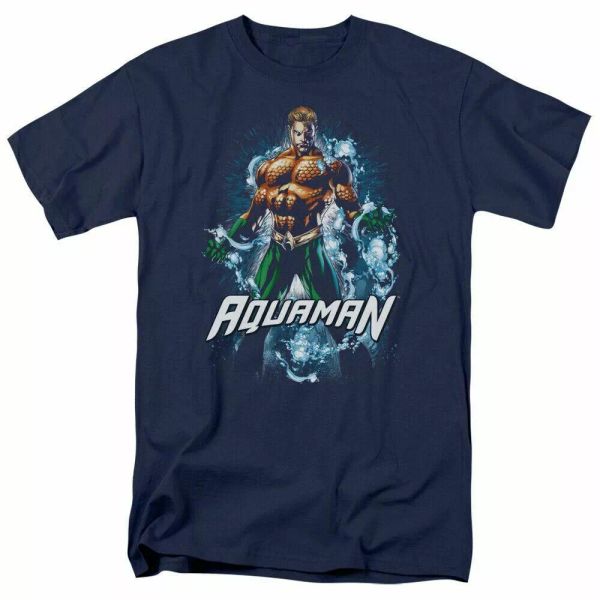 

aquaman water powers t shirt mens licensed dc comics tee navy, White;black