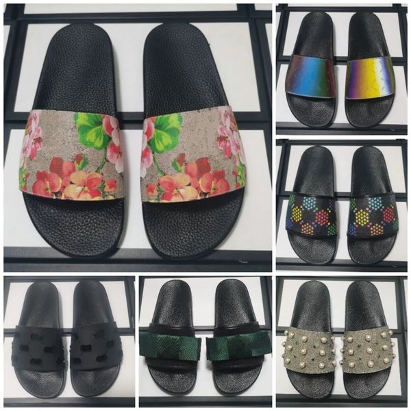 

designer men women slippers with correct flower box dust bag shoes snake print slide summer wide flat sandals slipper woman, Black