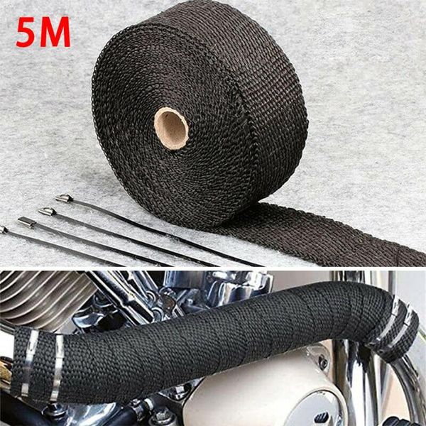 

exhaust pipe 5m /roll motorcycle thermal tape header heat wrap manifold insulation tapes resistant fiberglass +4 ties kit