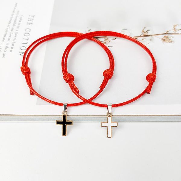 

tennis cross bracelet set for men women red color wax rope matching braslet couple braclet adjustable lucky prayer friendship jewelry, Golden;silver