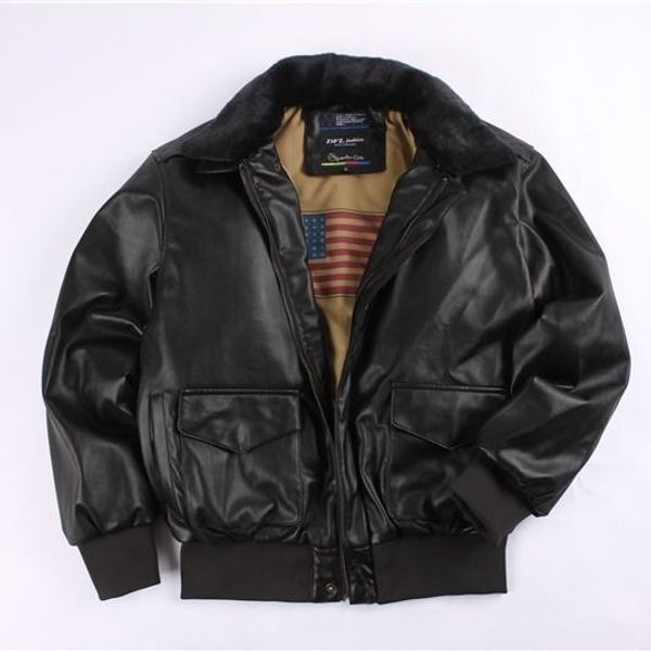 

vintage u.s. air army men's bomber jacket leather zipper locomotive fur collar winter jacket coat, Black