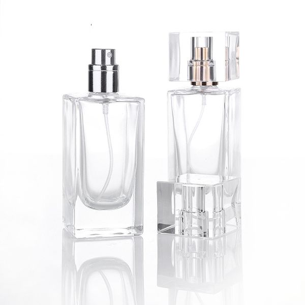 2021 30ml 50ml vazio vazio quadrado de vidro recarregável frasco de perfume garrafa de atomizador portátil com spray aplicador para viagem