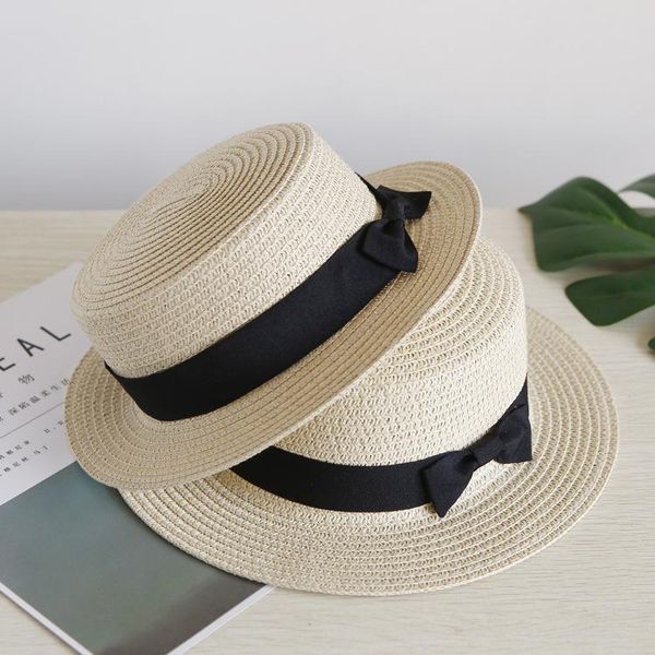 

parent-child children's straw hats girls boys sun shade beach hats, Yellow