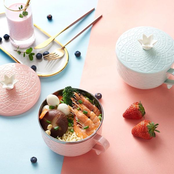 

bowls cartoon stainless steel pineapple instant noodle bowl student dormitory with lid home creative cute eating