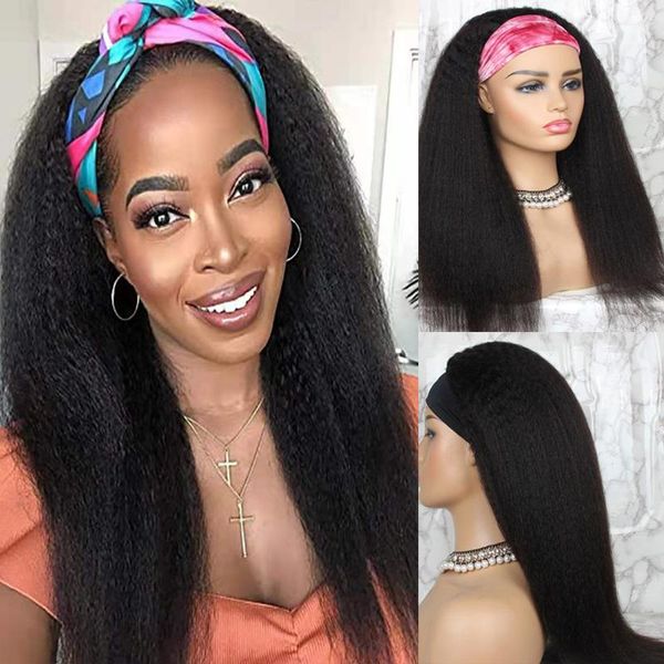 

synthetic wigs kinky straight headband wig long yaki natural looking for black women heat resistant fiber hair