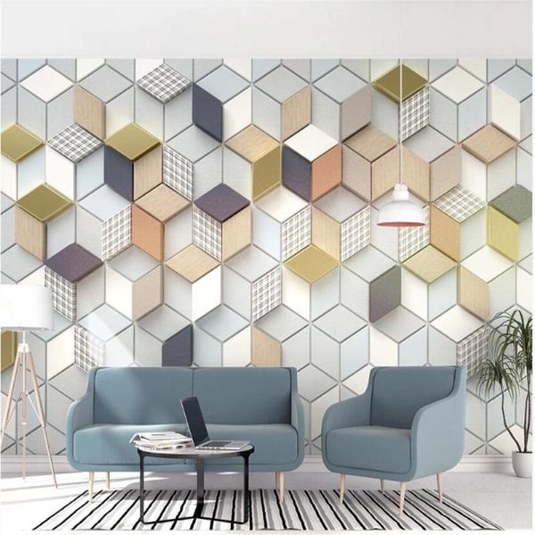 

milofi customized large 3d printed wallpaper mural three-dimensional geometric rhombus plaid background wall wallpapers