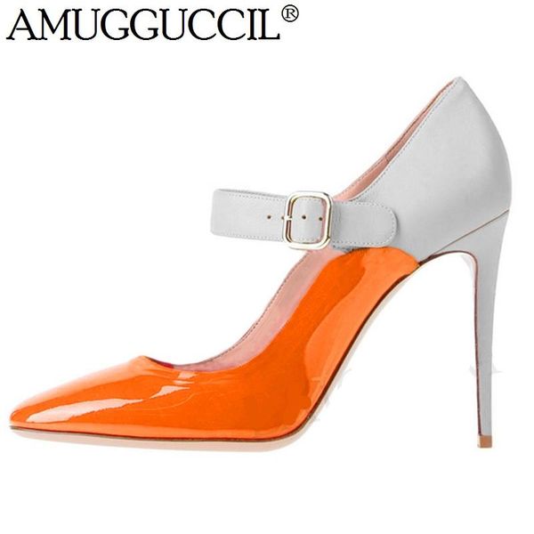 

dress shoes 2021 plus big size 35-47 black orange buckle fashion high heel summer female ladies mary janes women pumps d1297