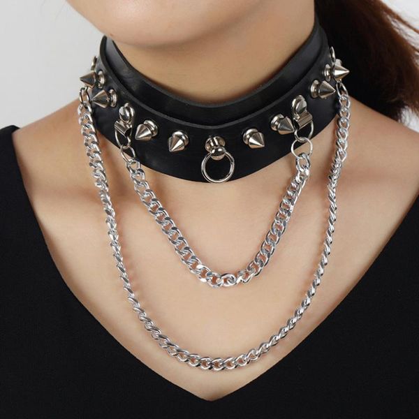 

pendant necklaces fashion punk rock spike rivet collar necklace statement studded choker leather chain cosplay body club party gothic j, Silver