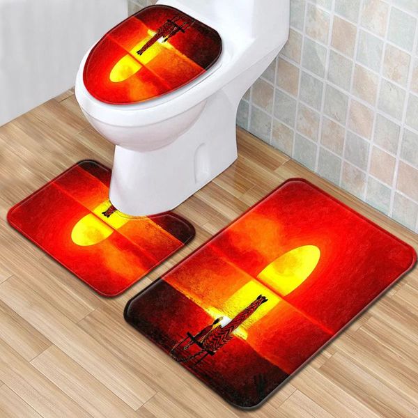 

carpets cartoon printed bathroom mats pedestal rug 3pcs lid toilet cover bath set non-slip water absorbent foot pads