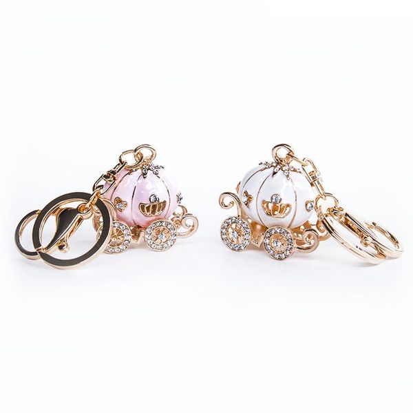 

keychains 1pc lovely white pink pumpkin carriage cute crystal charm purse handbag car keyring holder for women girls, Silver