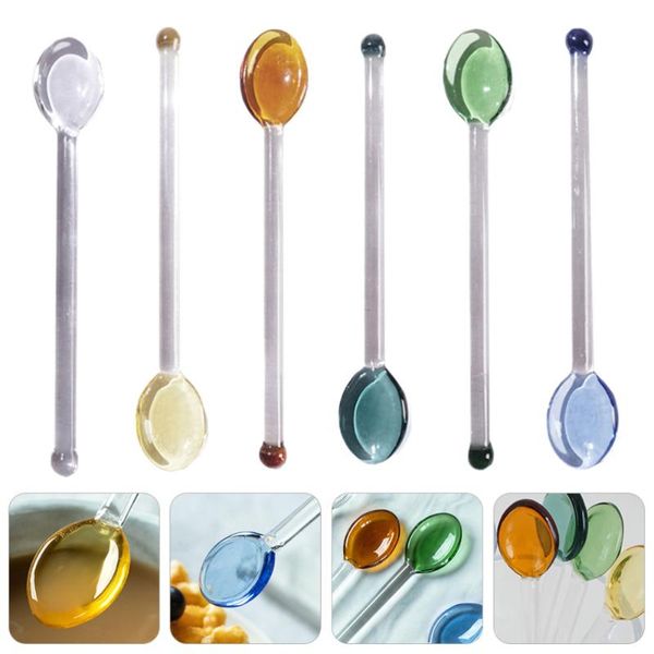 

6pcs heat resistant glass spoons clear coffee spoon long handle dessert