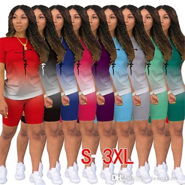 

summer gradient tracksuits for women designer plus size clothing letter printed t shirt shorts outfits two piece sport suit, Gray