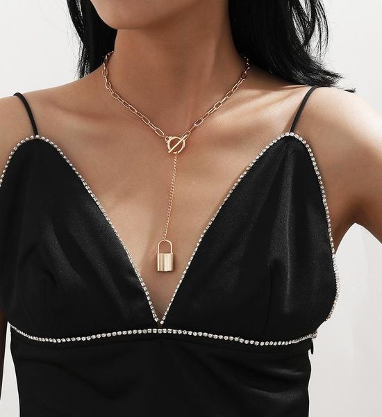 

minimalist toggle clasp lock pendant necklace gold color alloy wide link chain chokers birthday gift for women necklaces, Silver