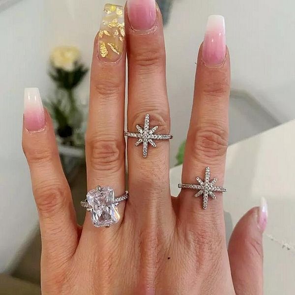 

cluster rings 2021 arrival vintage fine jewelry 925 sterling silver&rose gold cushion shape white z cz diamond 3pcs wedding ring, Golden;silver