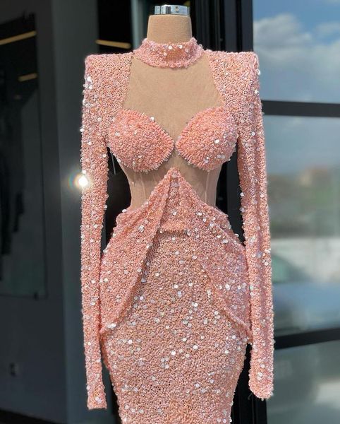 

elegant sequined formal evening dresses with long-sleeve ruched satin robe de mariÃ©e mermaid prom party gowns custom made, Black