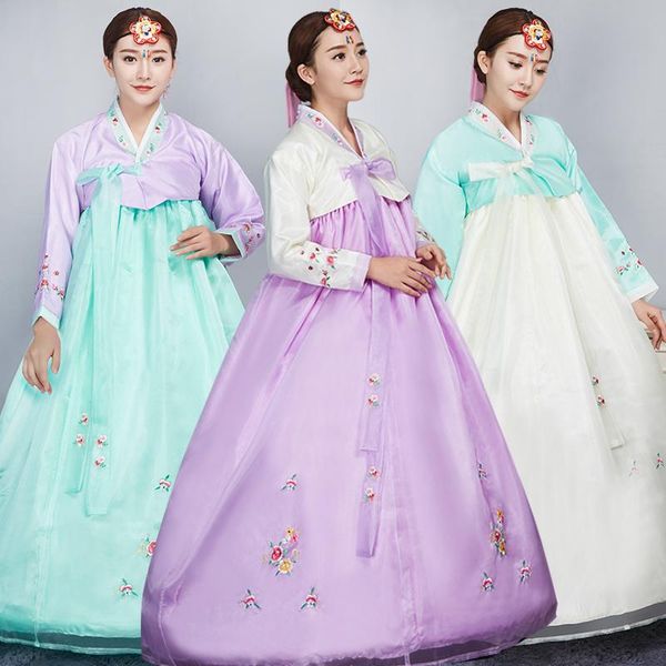 

national stage outfit minority costume multicolor hanbok korean traditional embroidery dress ethnic clothing, Red