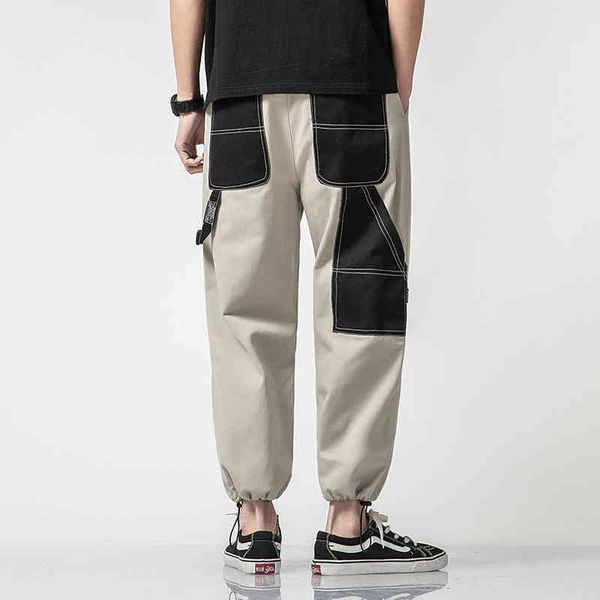 

men casual cargo pants hip hop trousers large size new male loose cargo pants male fashion jogging ankle length straight, Black