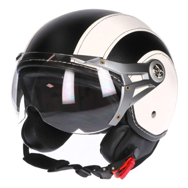 

motorcycle helmets helmet jet soul retro leather black-white/brown/black