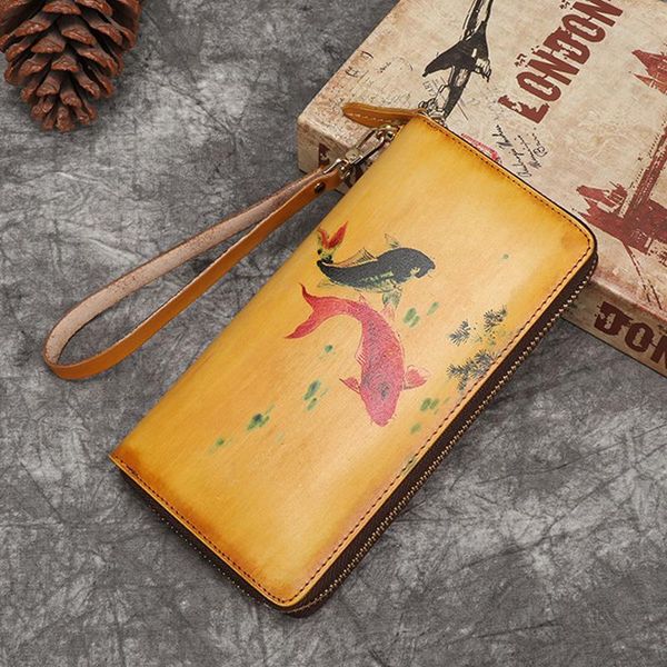 

wallets amelie galanti 2021 chinese style vintage hand-held wallet ladies handmade koi bringing good luck long, Red;black