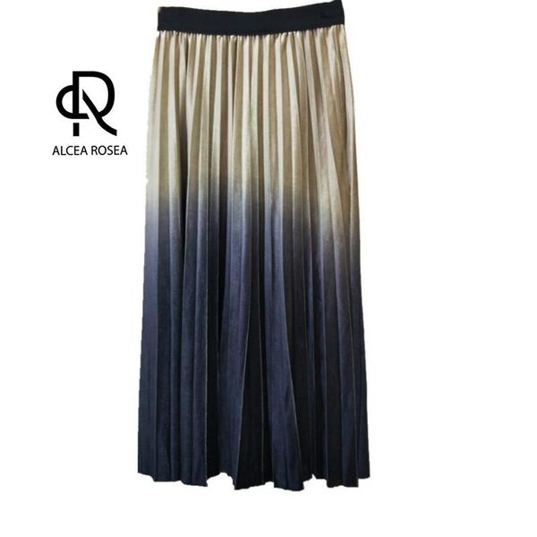 

skirts alcea rosea pleated skirt for women mid-calf high street solid pleuche waist 2021 autumn ar1352, Black