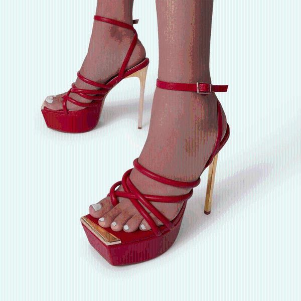 

sandals 14cm heels women summer buckle platform slides cross strap high heel shoes open toe pump oversized zapatos de mujer, Black