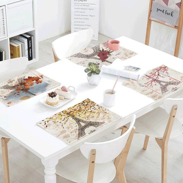 

table napkin paris tower pattern set mat autumn leaves placemat kitchen home decoration dining accessories 42x32cm