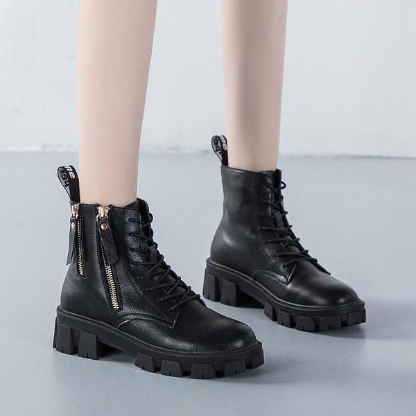 

boots womens casual party banquet dress platform cow leather shoes ladies ankle boot femmes bottes girls botas de mujer botines, Black