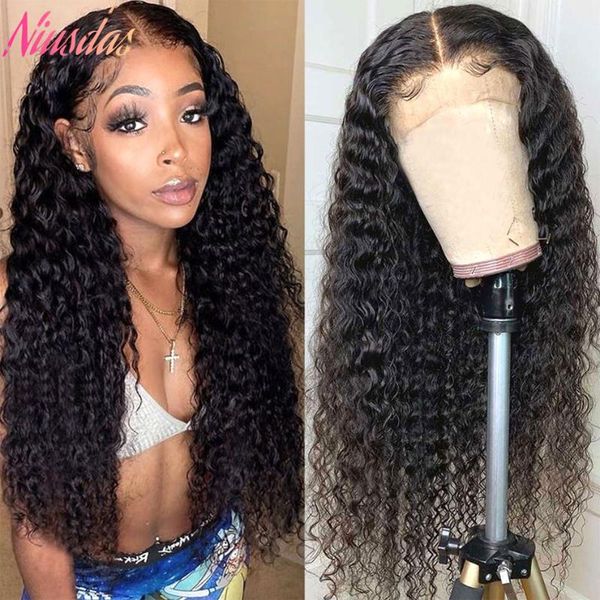 

lace wigs brazilian deep wave 13x4 front human hair 26 28 30inch 150% long frontal wig for black women pre plucked curly, Black;brown