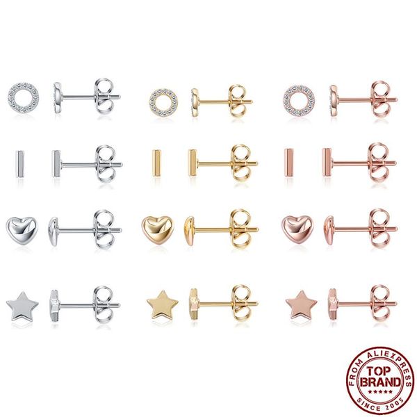 

stud classic earrings for women star heart shape copper earring fashion 12 model zircon ear studs female jewelry gift, Golden;silver