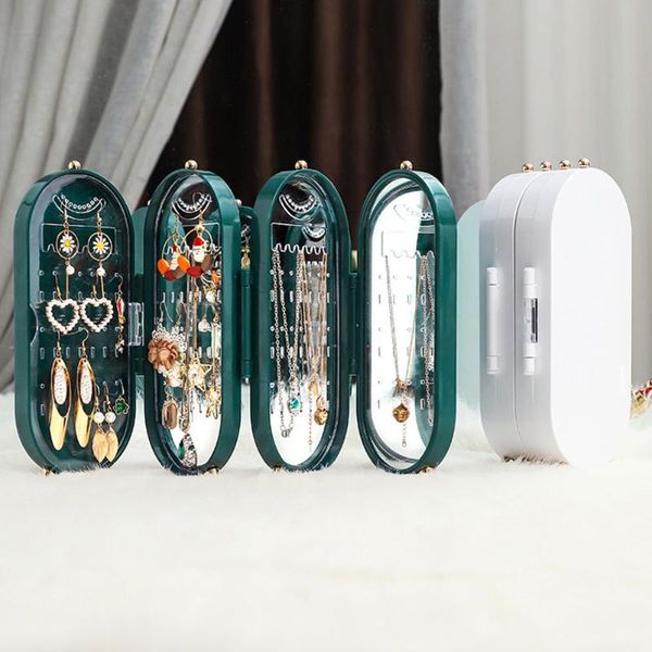 

storage bottles & jars foldable jewelry box household earrings necklace display stand high capacity luxury organizer case retro screen